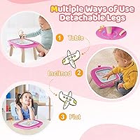 Vista 4 de Kikidex Juguetes para niños pequeños de 1 a 3 años, tablero magnético resistente, reutilizable, sin ensuciar, juguetes educativos de aprendizaje Rosa