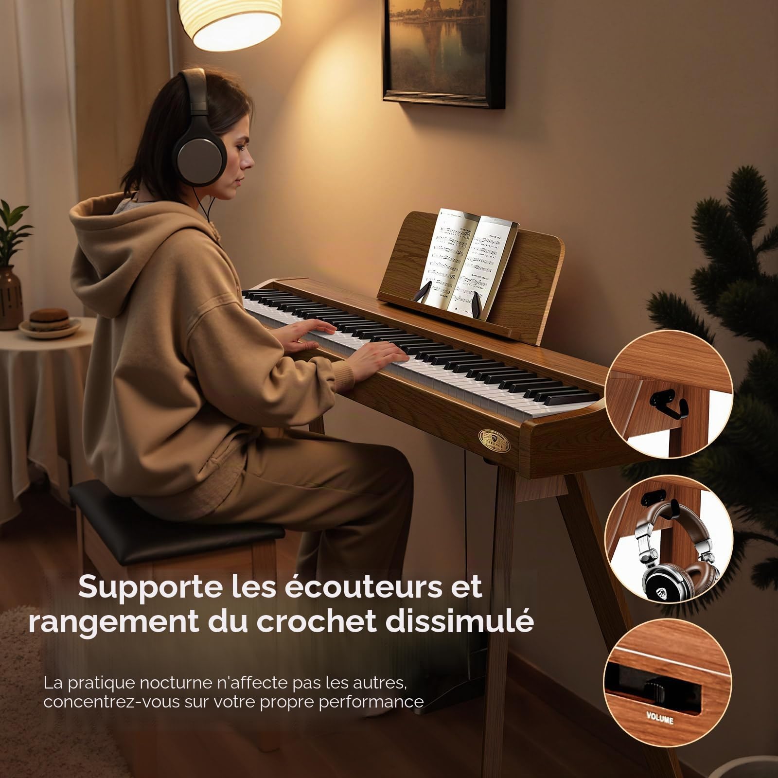 TERENCE P37 Piano Électrique 88 Touches Mécanique de Marteau Piano Numérique Professionnel Piano Numérique à Mécanisme de Marteau 88 Touches Haut-parleur 20W avec Trois Pédales et Support USB-MIDI et