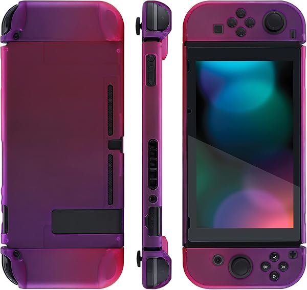 eXtremeRate Schutzhülle Kompatibel mit Nintendo Switch Joy Con Konsole, Case Schutzhülle Zubehör trennbare andockbare Hülle für Nintendo Switch(Lila Rosa Rot) Lila Rose Rot - 5