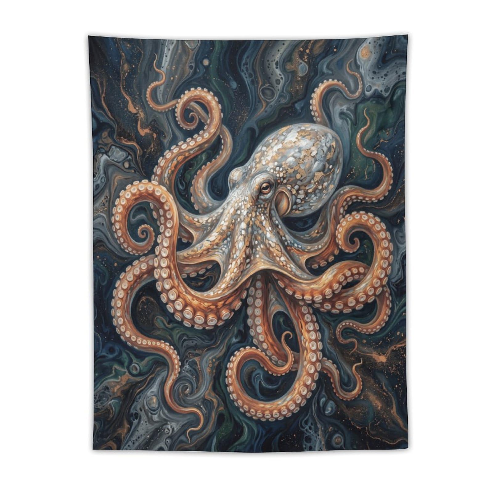 W7C8U2X3 Ornate Octopus Wall Tapestry, Oil Painting, Nautical Fantasy
