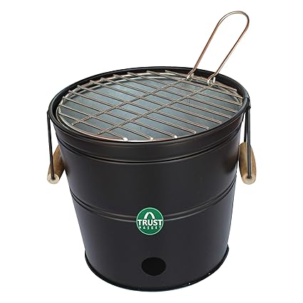 TrustBasket Portable Barbeque Bucket Set ?Round Portable Charcoal BBQ Barbeque for Indoor/Outdoor and Multiuse (Black)