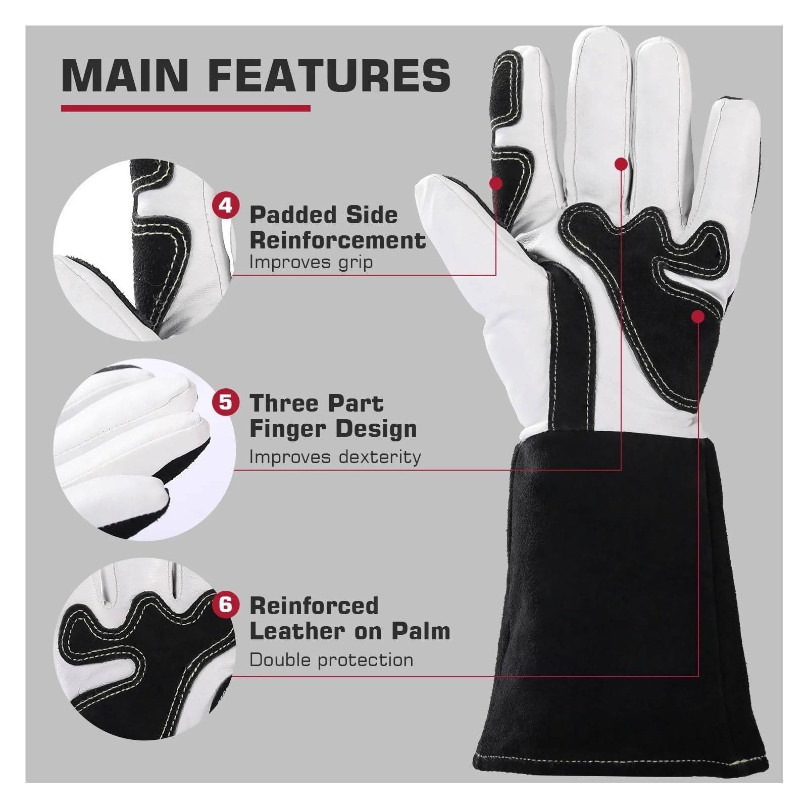 Guantes de trabajo Guantes De Soldadura Guante de soldadura Guantes soldador trabajo multifuncionales 14 pulgadas Protección cuero cabra for soldadores contra quemaduras