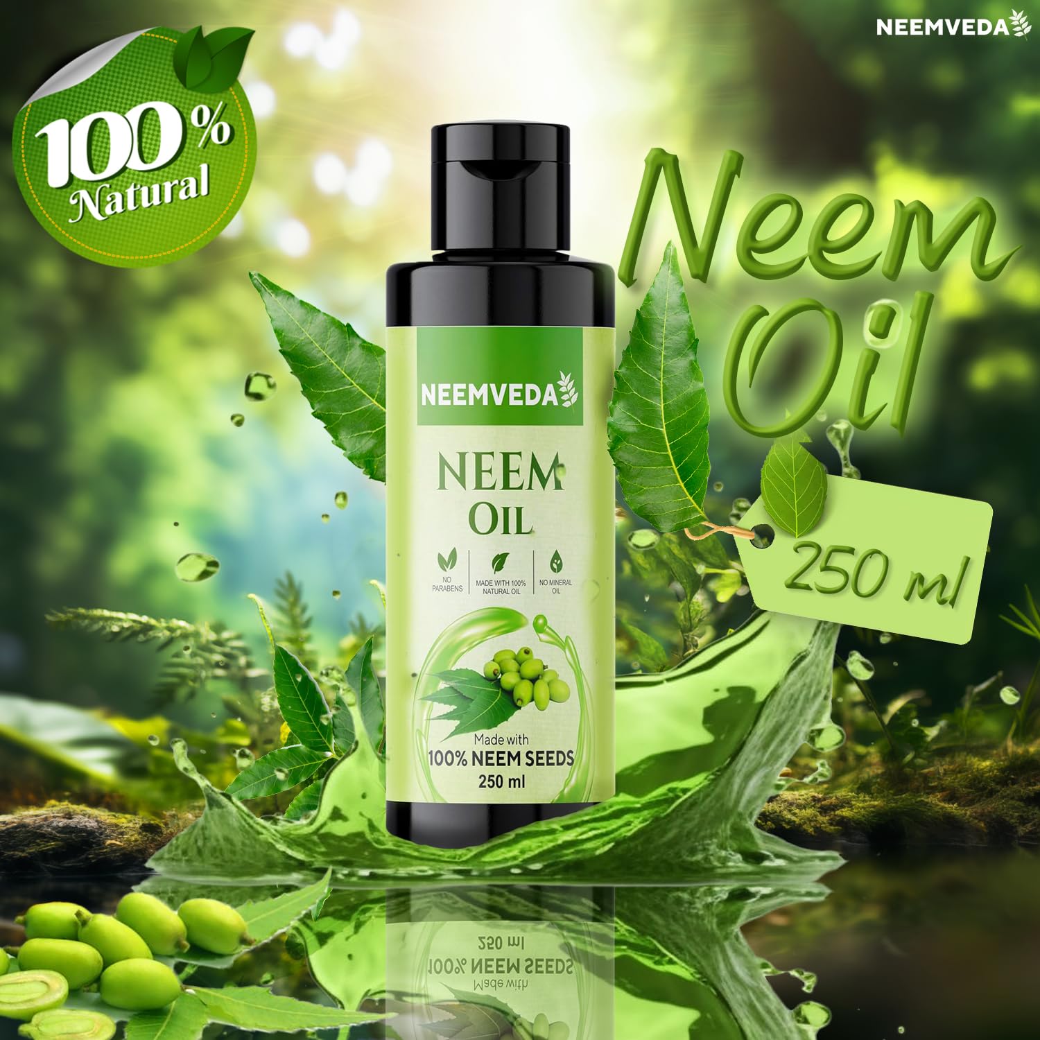Neemveda Virgin Neem Oil 250 ml, Cold Pressed, Pure, Natural, Unrefined, Vegan, for Hair Skin, Nail, Scalp, Body - Image 3