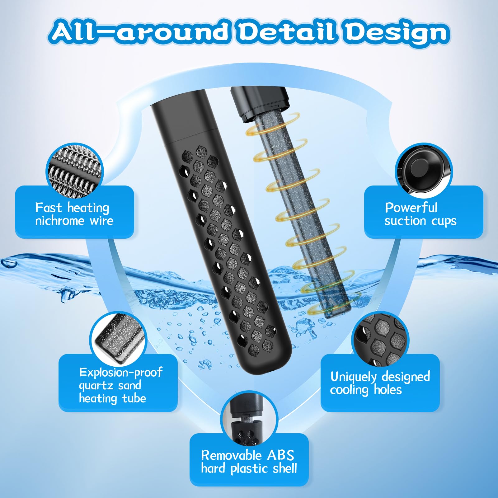 Riscaldatore per acquario, 100 W/200 W/300 W/500 W, riscaldatore regolabile per acquari, con controller digitale intelligente a LED, protezione contro surriscaldamento e fuori dall'acqua per