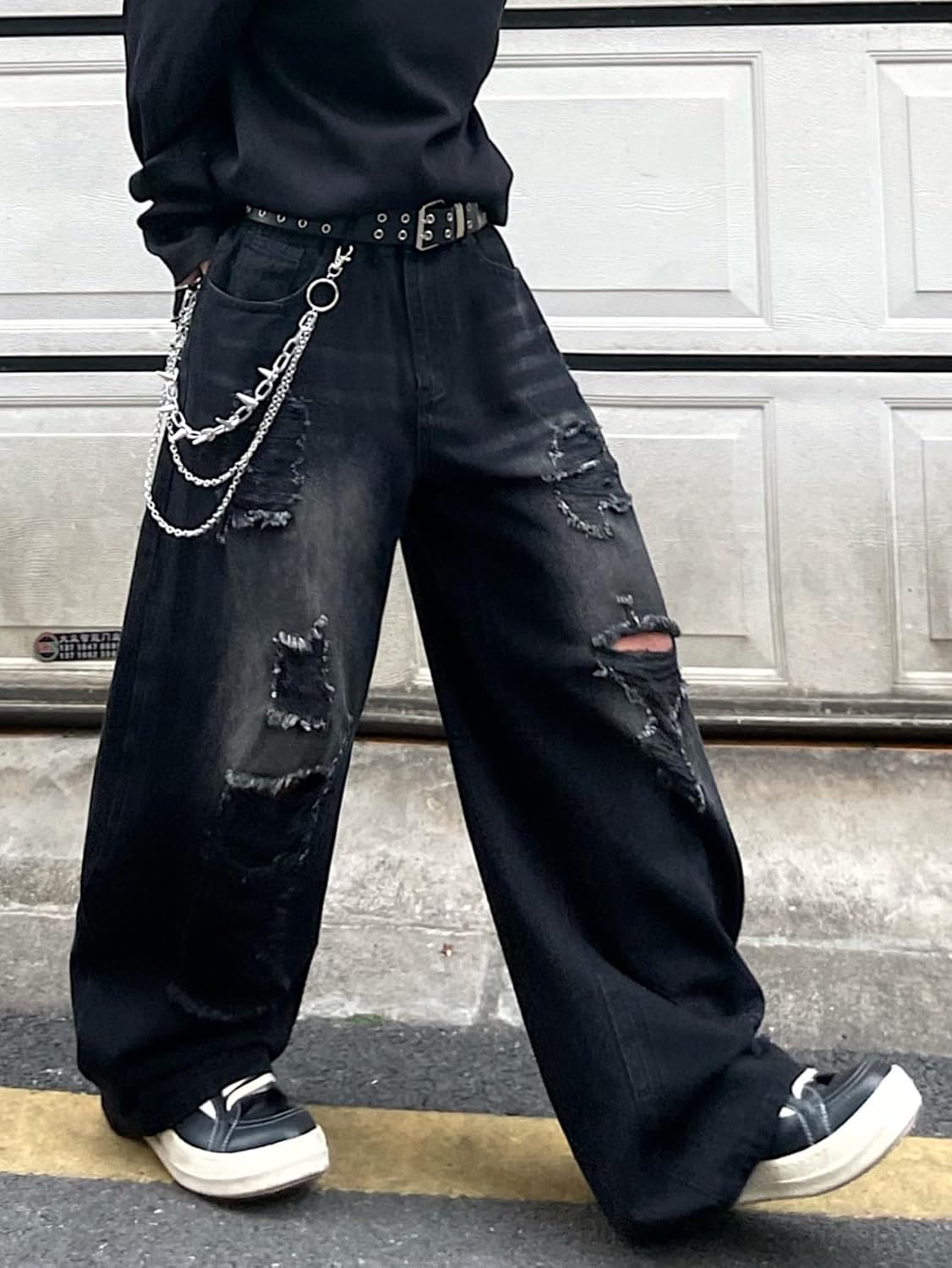 Hip Hop Baggy Jeans for Men with Hole Distressed Wide Leg Skater Jeans Loose Fit Denim Pants Streetwear - Image 3