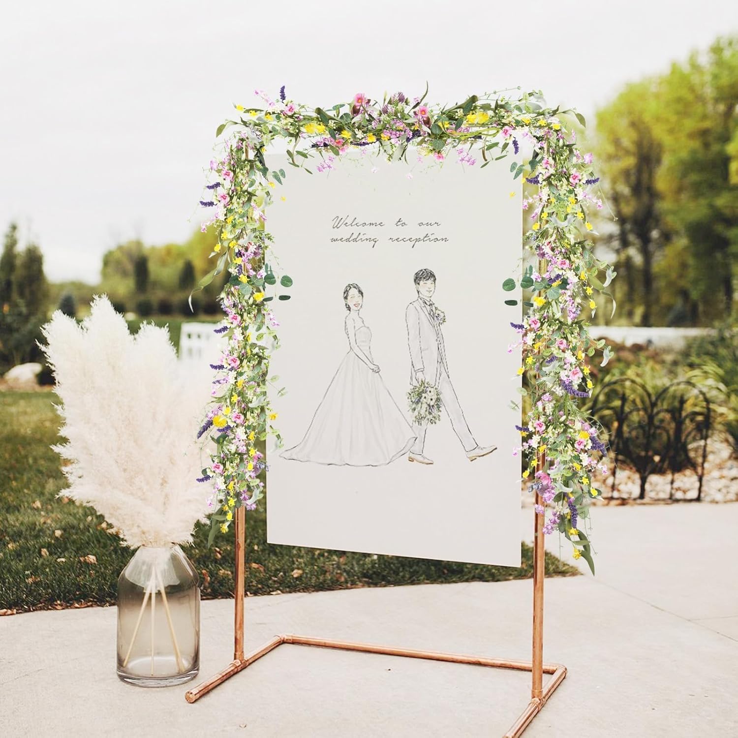 HUAESIN 5.9FT Wildflower Garland Summer Mantel Garland for Decorating Spring Flower Garland with Lavender Daisy Hanging Vine for Fireplace Window Wall Party Wedding Table