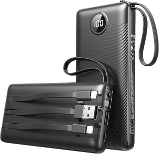VEEKTOMX POWER BANK Power Bank 10000mAh mit integrierten Kabeln (Schwarz)