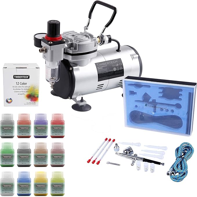 TIMBERTECH Multipurpose Airbrush Kits ABPST05 and Professional 12x30ml Airbrush