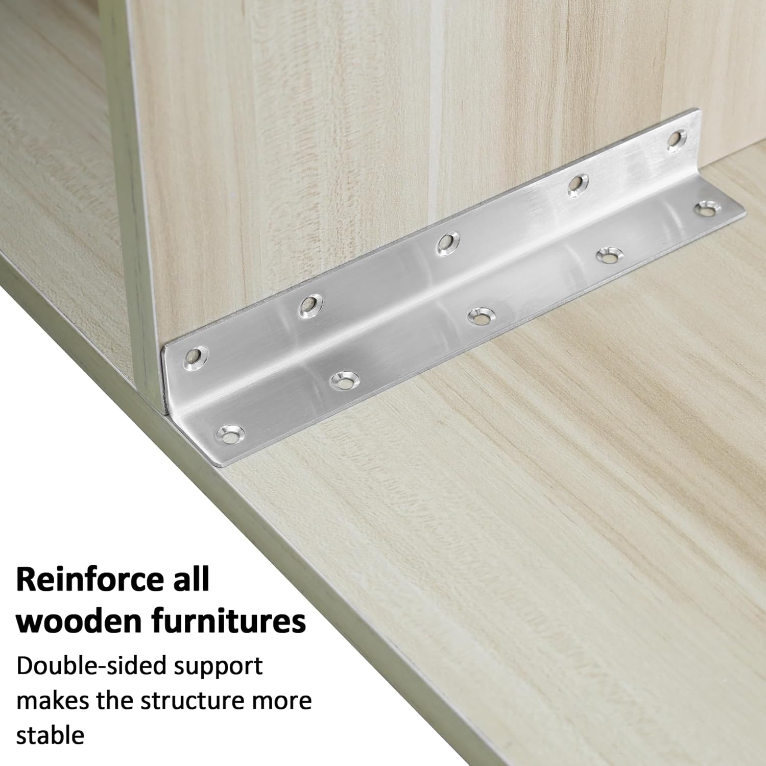 L Bracket, Heavy Duty Corner Brace, 10 Pack 8" Metal Shelf Bracket Angle Bracket for Shelves, Polished Silver Stainless Steel Braces for Wood Furniture