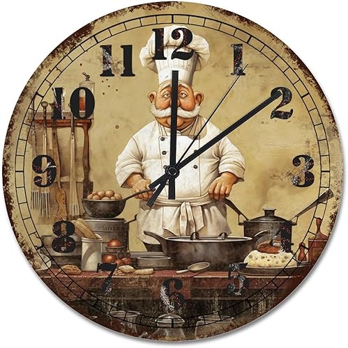 Miniatura 18 de ArogGeld Itanlian ChefRound - Reloj de pared para cocina, funciona con pilas, 12 pulgadas, silencioso, sin tictac, reloj colgante de granja, Estilo