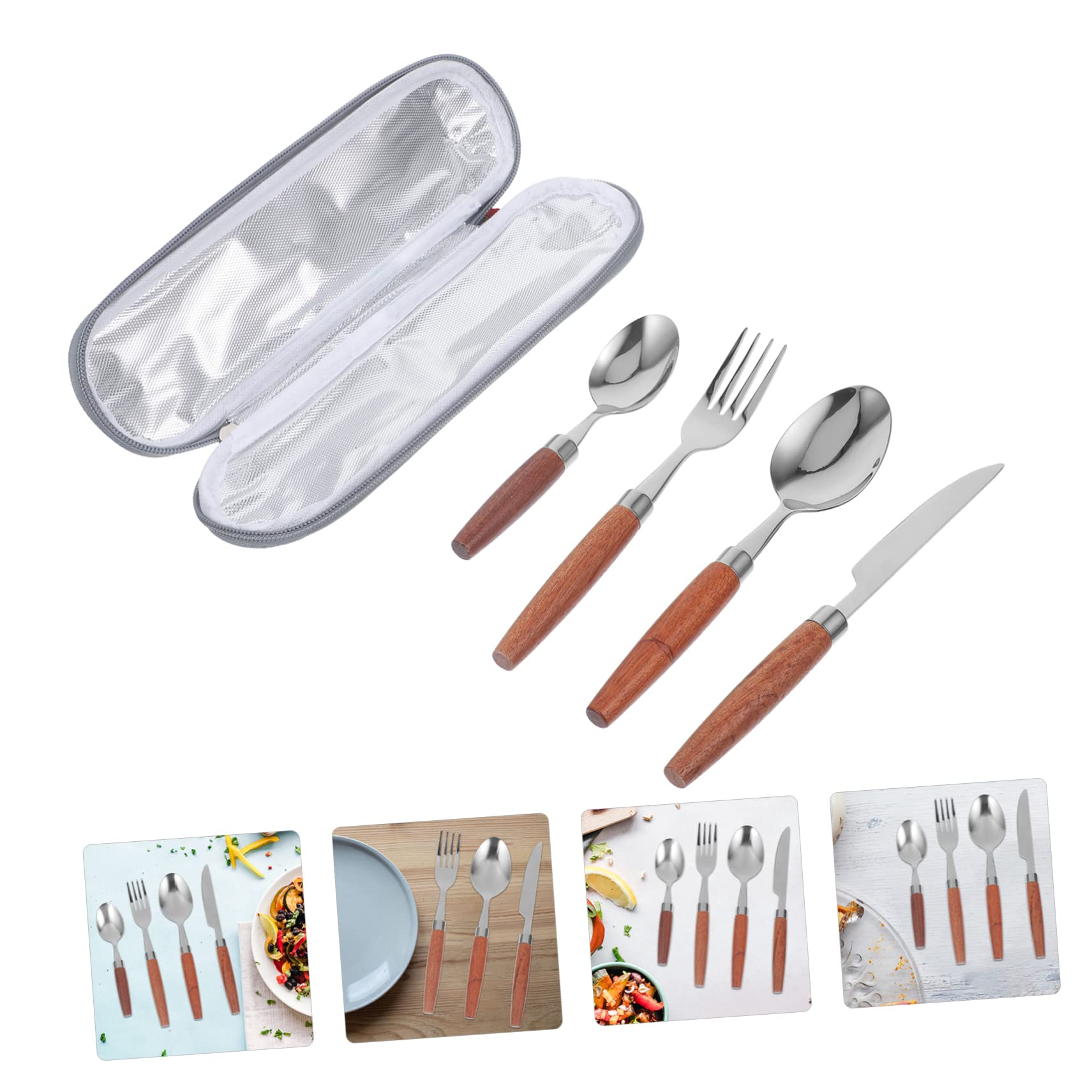 OHPHCALL 1Set Outdoor Cutlery Portable Kit for Camping and Picnics Includes Fork Spoon Knife and Travel Bag and Easy to Clean