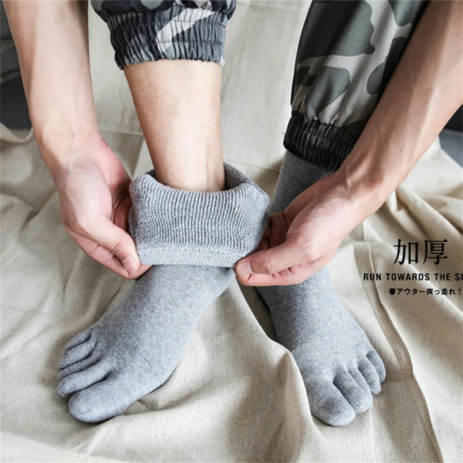 Calzini Inverno Terry Calzini A Cinque Dita con Calzini Elastici Morbidi Solidi di Cotone Caldo Toestmiche-Grigio-Eu39-44
