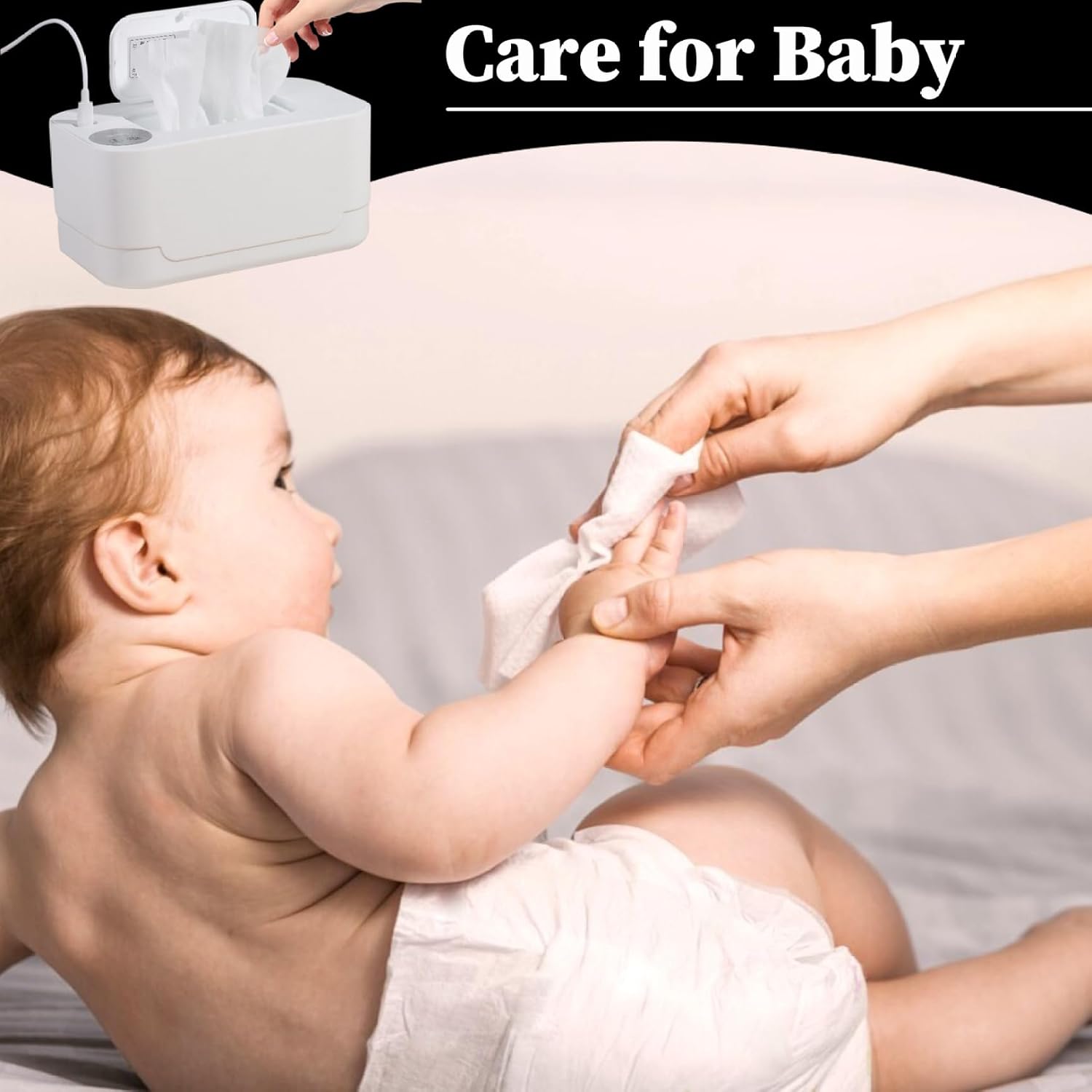 Baby Wipe Warmer Thermostat Diaper Wipe Warmer 55℃ to 65℃ Adjustable, Wipes with Light USB Heating Wet Wipes Large Capacity Holder for Baby Nursery White