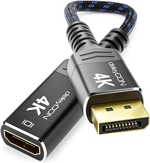 deleyCON DisplayPort to HDMI Adapter (For Monitor, TV, Projector) - 4K@30Hz // 1080P@60Hz - Aluminium Plug Nylon Cable DisplayPort Male to HDMI Female Computer Laptop Monitor Black