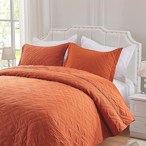 NexHome Juego de edredón de tamaño individual, colchas ligeras, de microfibra suave, reversible, acolchado, estilo moderno, óxido, con patrón de