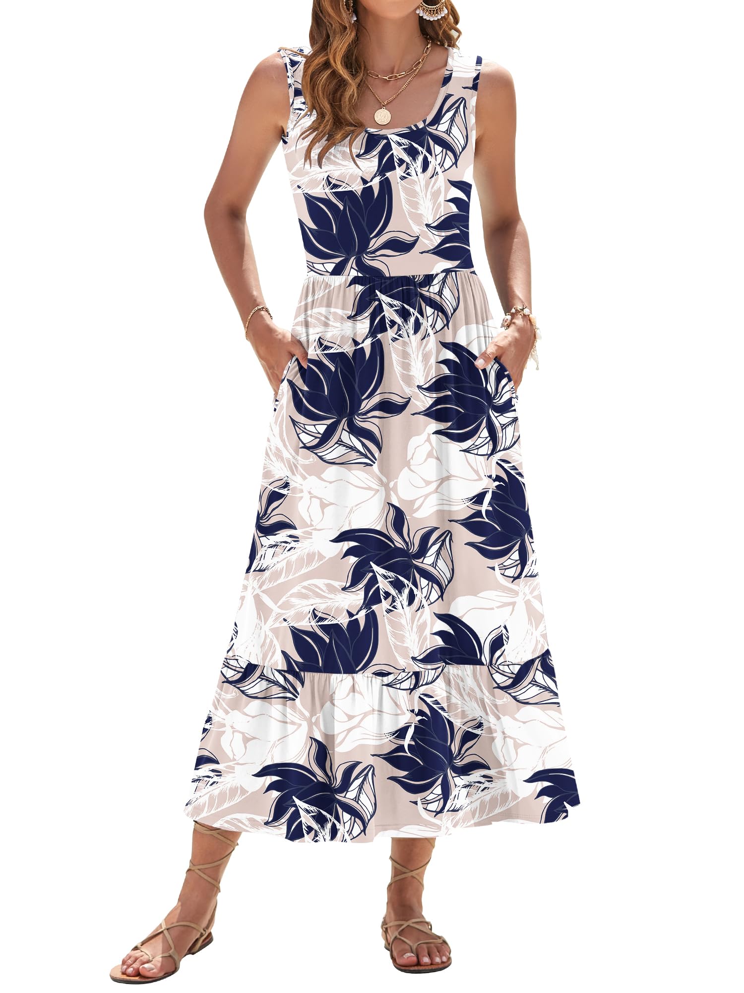WNEEDU Zomerjurk voor dames, casual mouwloze maxi-jurk, XL