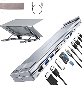 M92 Laptop Docking Station Stand, 11 in 1 USB C Hub HDMI 4K@60Hz, 3.5mm Audio, Portable Laptop Stand with USB Ports, USB C Multiport Adapter USBC Dock Station Dongle Holder for MacBook Pro/Air