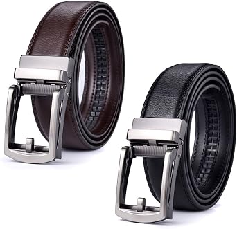 Mens Brown Ratchet Belt, 49.21 inch, Automatic Buckle, Adjustable Faux Leather