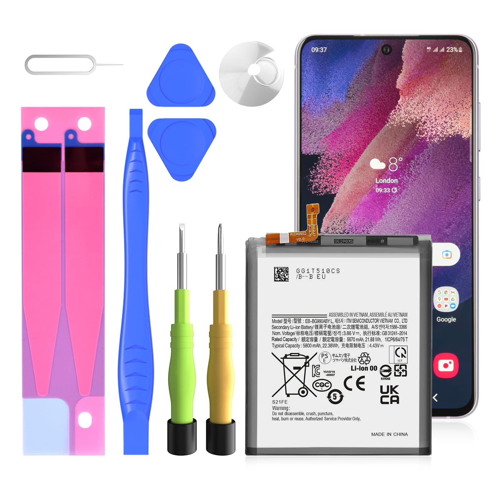 Galaxy S21 FE Akku, 5800mAh EB-BS912ABY Ersatzakku für Galaxy S21 FE 5G SM-G990B,SM-G990B/DS,SM-G990U1,SM-G990U,SM-G990W mit Reparatur Toolkit