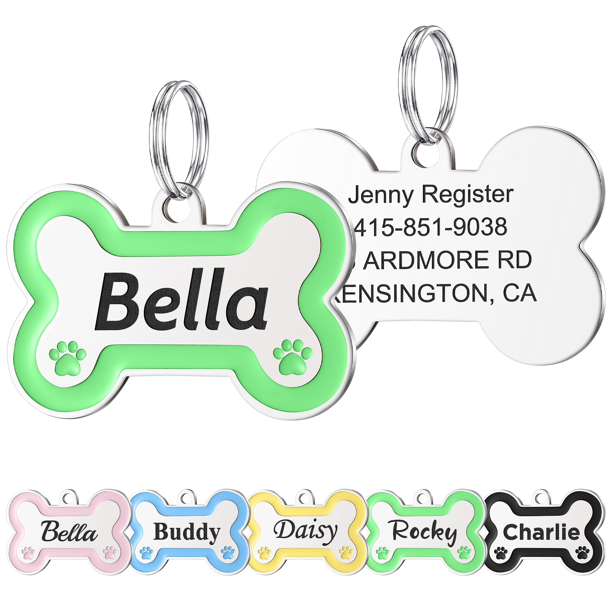 GISUREY Stainless Steel Dog Tags Personalized, Double-Sided Laser Engraving Dog Name Tags for Pets, Up to 5 Lines of Text, S/L Sturdy Custom Dog Id