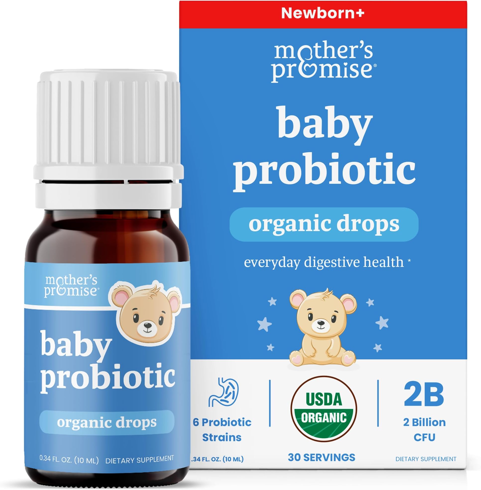 USDA Organic Baby Probiotic Drops for Infants | Helps with Colic, Reflux, Gas & Constipation Relief | Digestion & Immune Support for Newborns + | Ages 0-24 Months, Liquid Probiotics for Babies