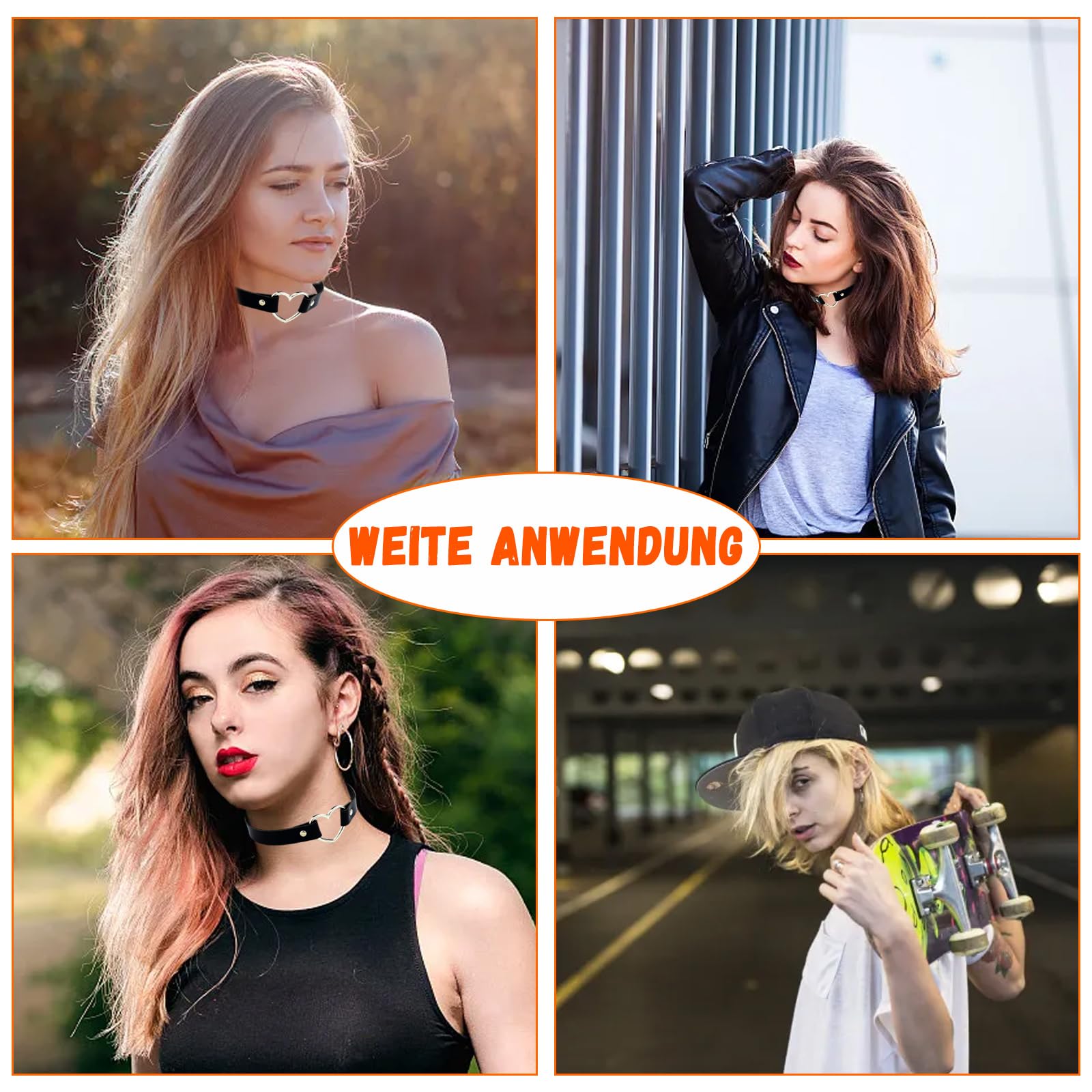 Biżuteria punkowa choker w kształcie serca, styl punk, gotycka skóra PU, naszyjnik z możliwością regulacji, elegancki naszyjnik, naszyjnik typu choker, czarny, stop z zapięciem dla kobiet i mężczyzn,