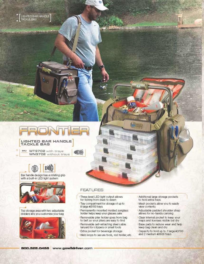 Wild River by CLC Custom Leathercraft WT3702 Tackle Tek Frontier Lighted Handle Bar Fishing Tackle Bag, 5 PT3700 Trays