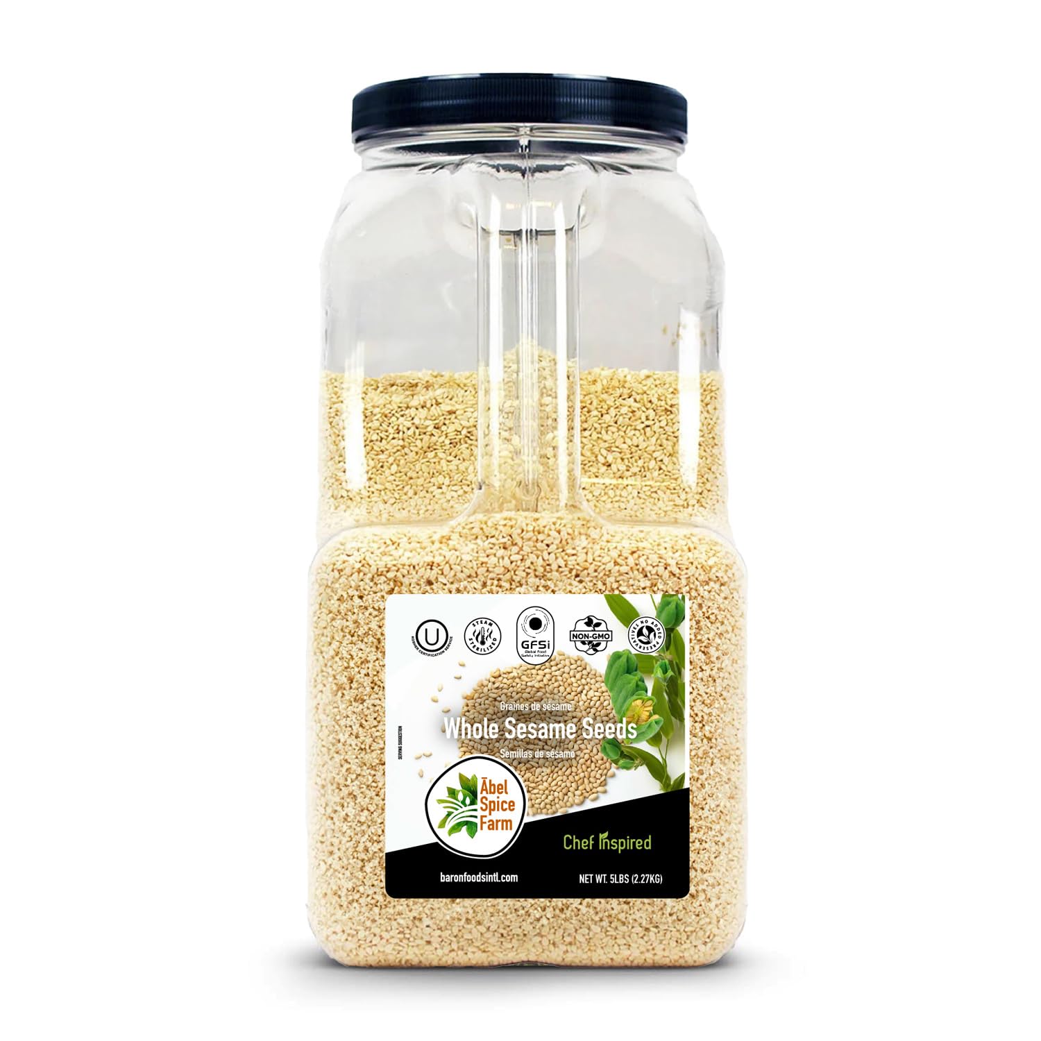 Ābel Spice Farm Hulled Sesame Seeds - 5 Lb Bulk Pack - Premium, 100% Natural, Kosher-Certified, Non-GMO Sesame Seeds for Baking, Cooking, and Garnishing