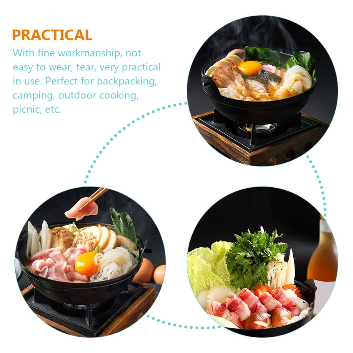 COLLBATH Olla Caliente Japonesa de Hierro Fundido para Sukiyaki Portátil con Aislamiento Térmico Adecuado para Cocinar al Aire Libre y Camping