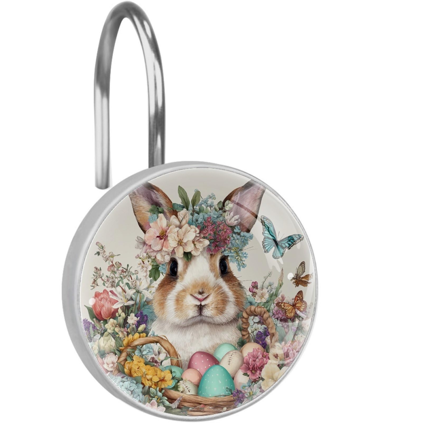 VAPOKF Shower Curtain Hooks, 12PCS Rabbits Flower Shower Curtain Hook for Bathroom Decors Home Bedroom