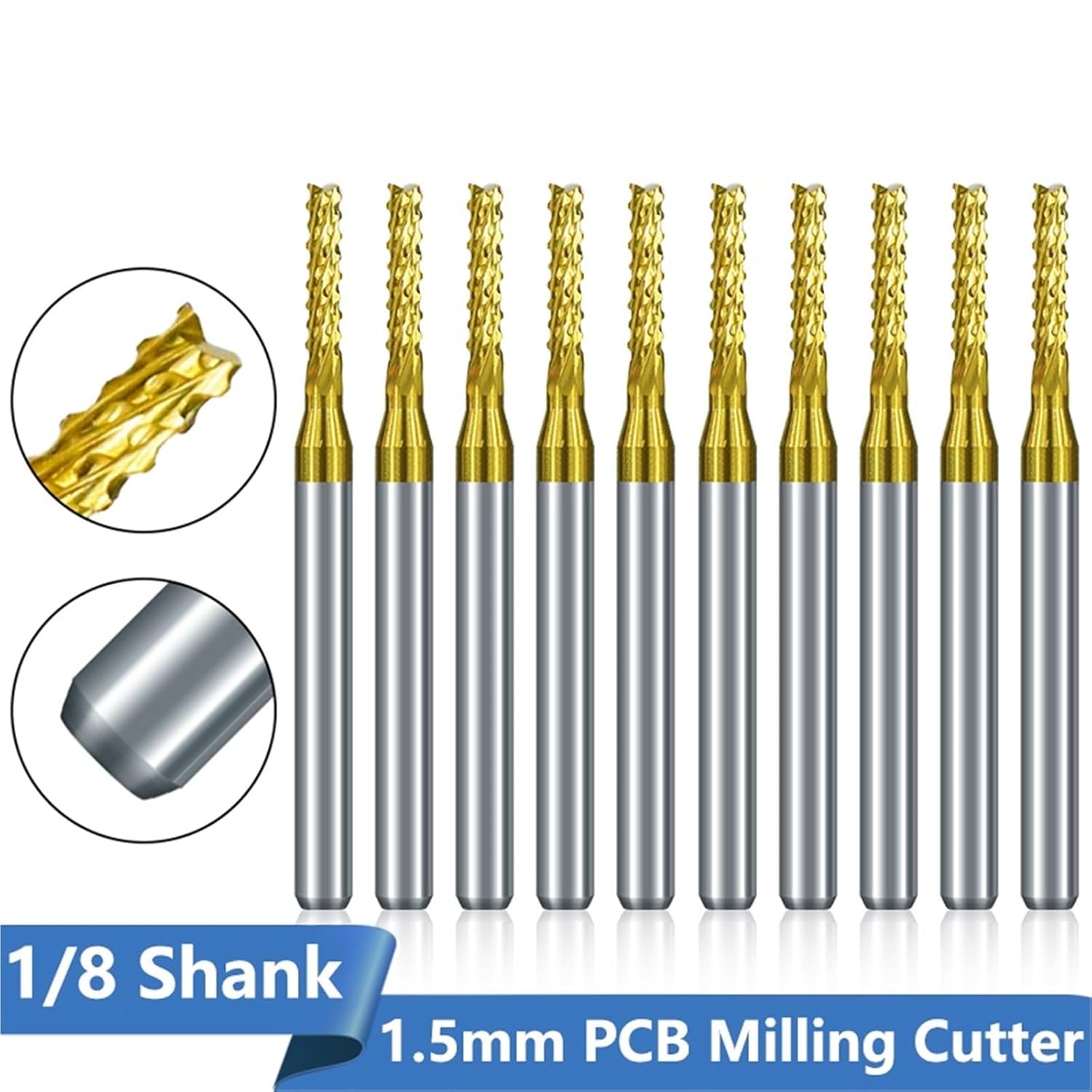 10/30Pcs Carbide Corn PCB Milling Cutter 1.5mm Coated CNC Router Bits End Bit for Machine Tool(1.5mm 1box(10pcs))