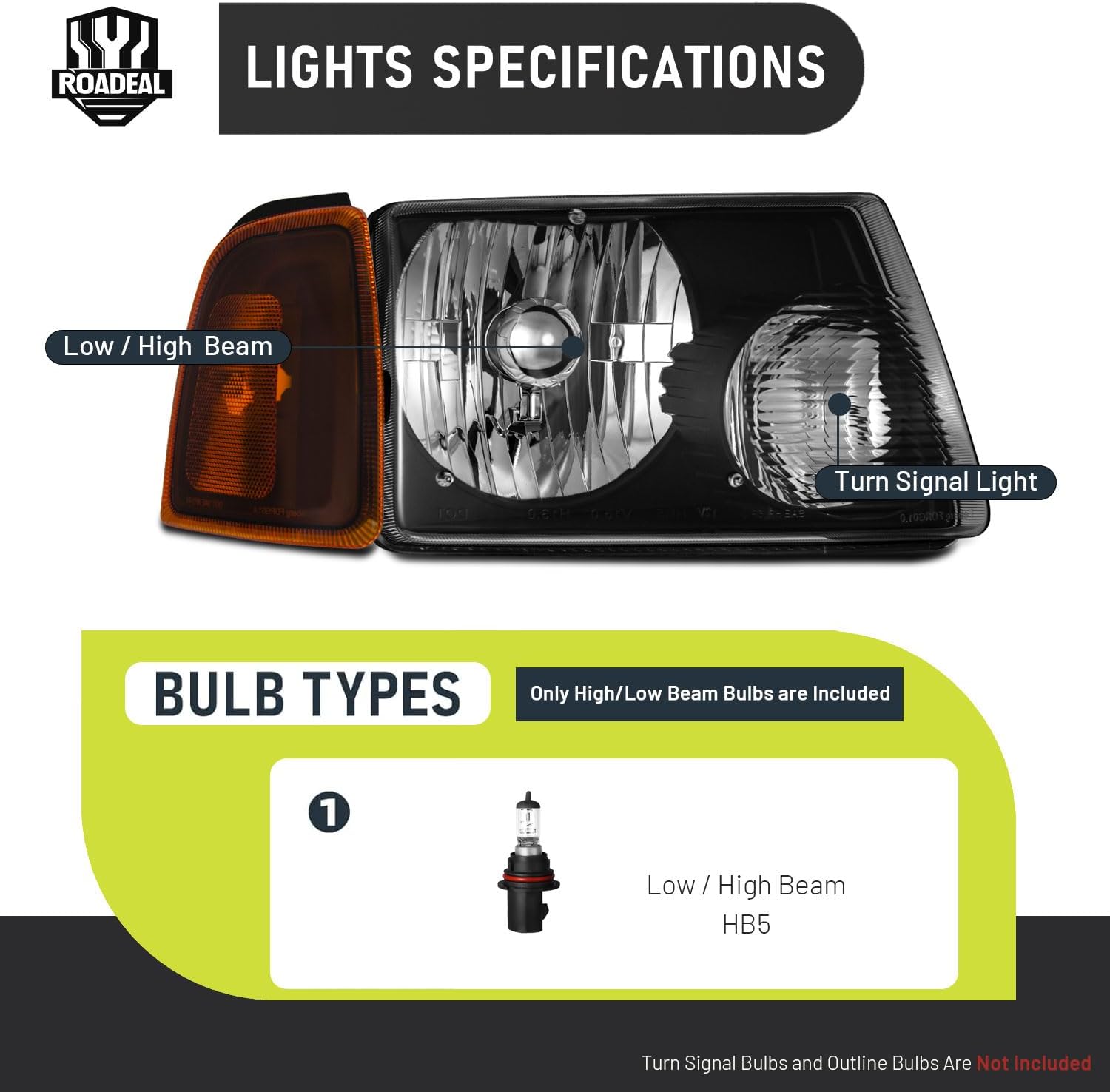 Headlights W/Bulbs for 2001-2011 Ford Ranger Halogen Headlamp Replacement Driver & Passenger Side