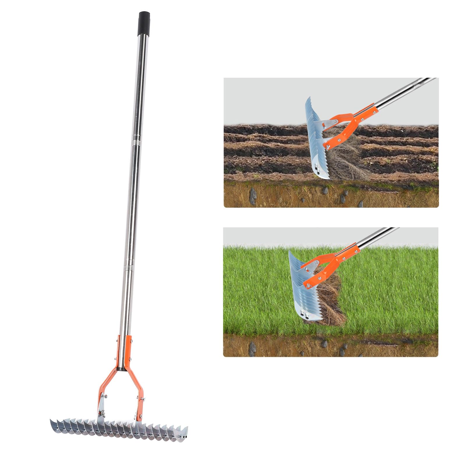 Asixxsix Grabie do Strzechy, Konstrukcja ze Stali Węglowej 14,7 Cala, 19 Zakrzywionych zębów. Grabie do Wykaszacza Trawnika, Ogrodowe z Ergonomicznym Uchwytem Usuwania Strzechy z Trawnika i