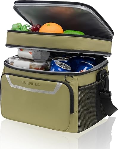 Miniatura 8 de EVERFUN Bolsa térmica aislada con doble compartimento, bolsa de almuerzo suave para hombres, lonchera de 24 latas, plegable, impermeable, a prueba