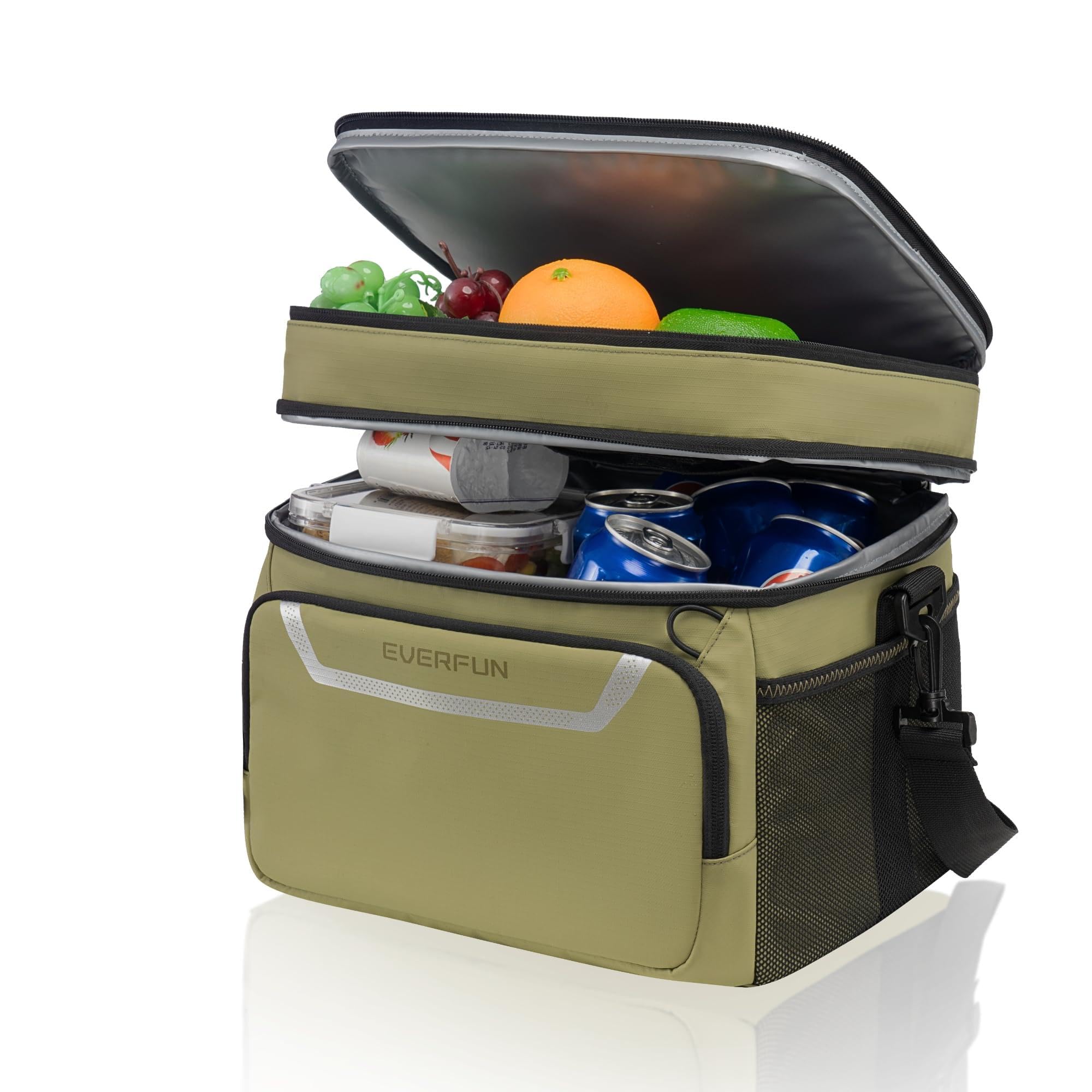 EVERFUN Small Cooler Lunch Box Mini Leak-Proof Soft Double Deck 24 Can Personal Insulated Collapsible Portable Waterproof Lunch Bag Ice Chest for Men