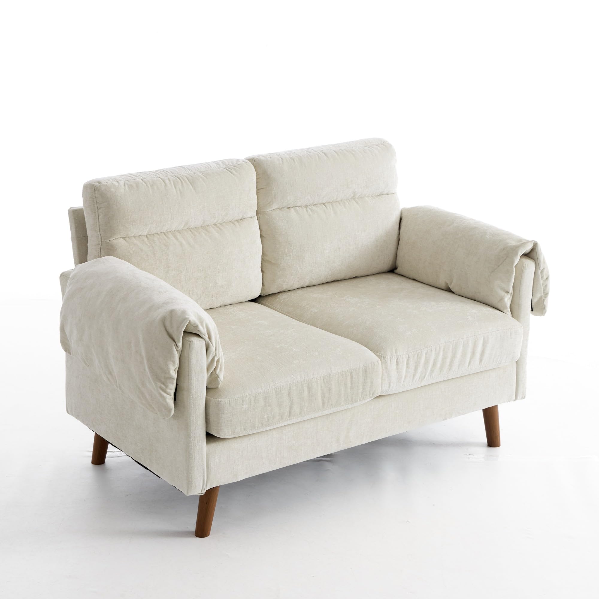 2-Sitzer Sofa Kompakt, Chenille, Gepolstert, 124cm, Wohnzimmer, Beige