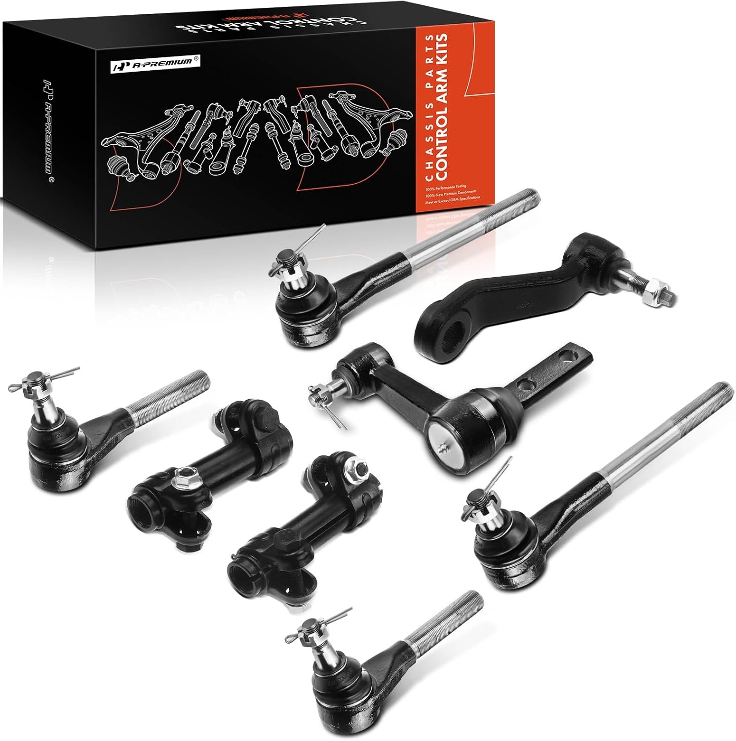 A-Premium Set of 8, Front Inner Outer Tie Rod End & Sleeve, Pitman Arm, Idler Arm, Compatible with Dodge Ram 1500 2000-2001, Ram 2500 2000-2002, Ram 3500 2000-2002, RWD Only