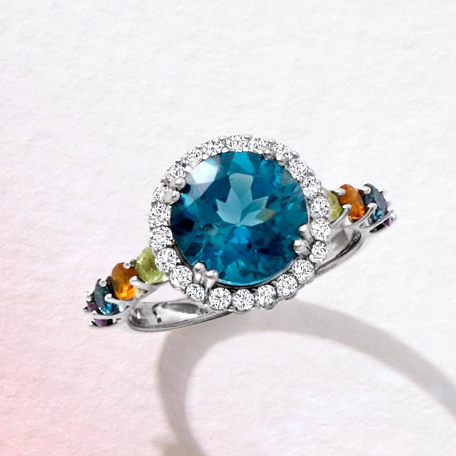 Ross-Simons 4.20 Carat London Blue Topaz and 1.00 ct. t.w. Multi-Gemstone Ring in Sterling Silver