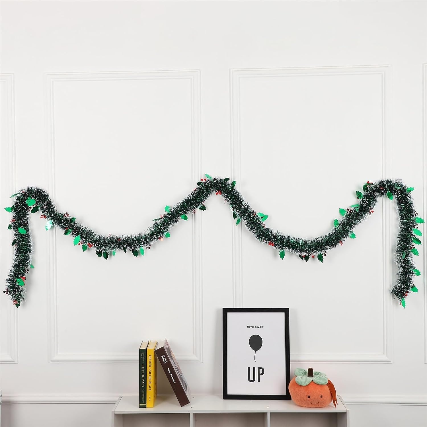 Tinsel Indoor Christmas Tinsel Garland Twist Decor with Red Berries Leaves Christmas Tree Garland