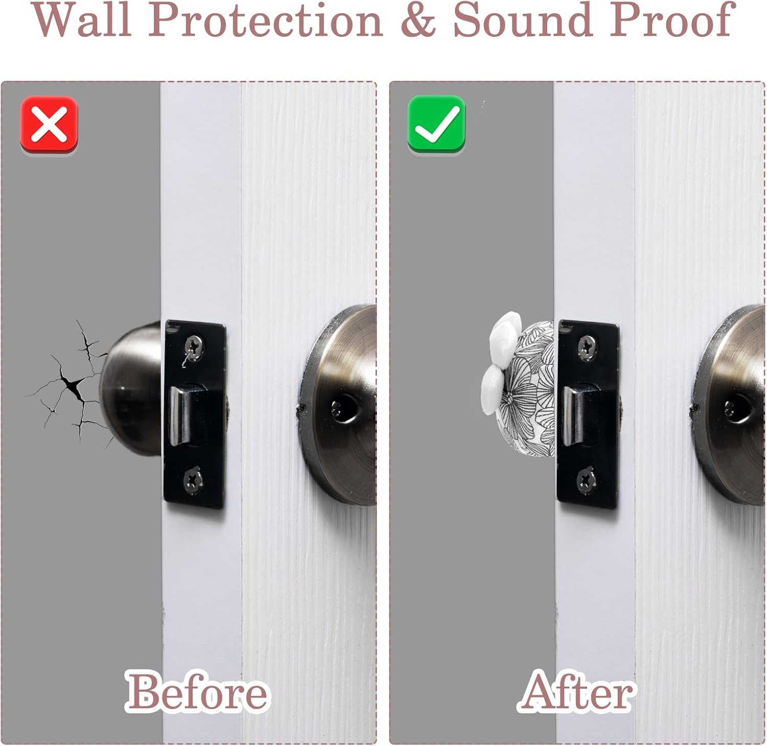 TIESOME 2 PCS Cotton Door Knob Covers with Floral, Door Knob Protector Cover Wall Protectors Reusable Washable Door Handle Cover for Round Door Handle Protection and Door Handle Decorating (Black)