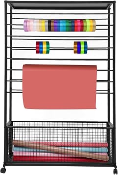 banborba Ribbon Holder Organizer Rack, Double-Sided 16-Layer Ribbon Display Stand, Multifunctional Flower Wrapping Paper Storage Stand with 4 Lockable Wheels for Flower Shops, Craft Rooms, 39 inch