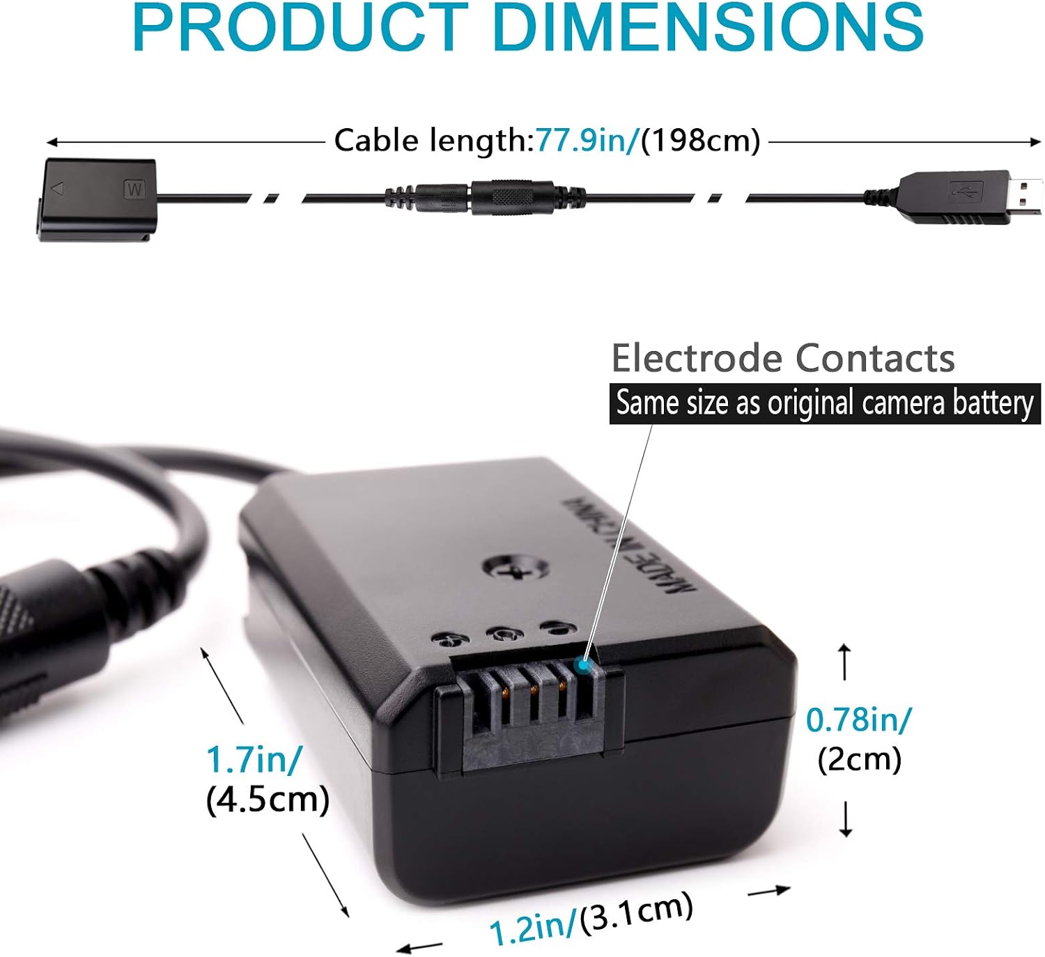 AC-PW20 DC Coupler Replace of NP-FW50 Battery, USB Power Cable Replacement for AC Power Adapter, Dummy Battery for Sony A7 A7R A7S A7SII A6500 A6300 A6100 A6000 NEX5 DSC-RX10 II III IV