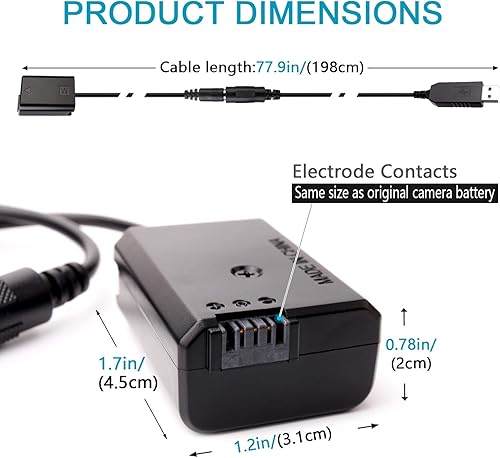 Miniatura 5 de AC-PW20 Acoplador de CC de repuesto de batería NP-FW50, cable de alimentación USB de repuesto para adaptador de corriente alterna, batería simulada