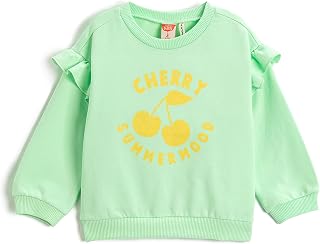 Koton babe girls Ruffle Detail Printed Sweatshirt Long Sleeve Crew Neck Brushed Interior Sweatshirt, Green (752),