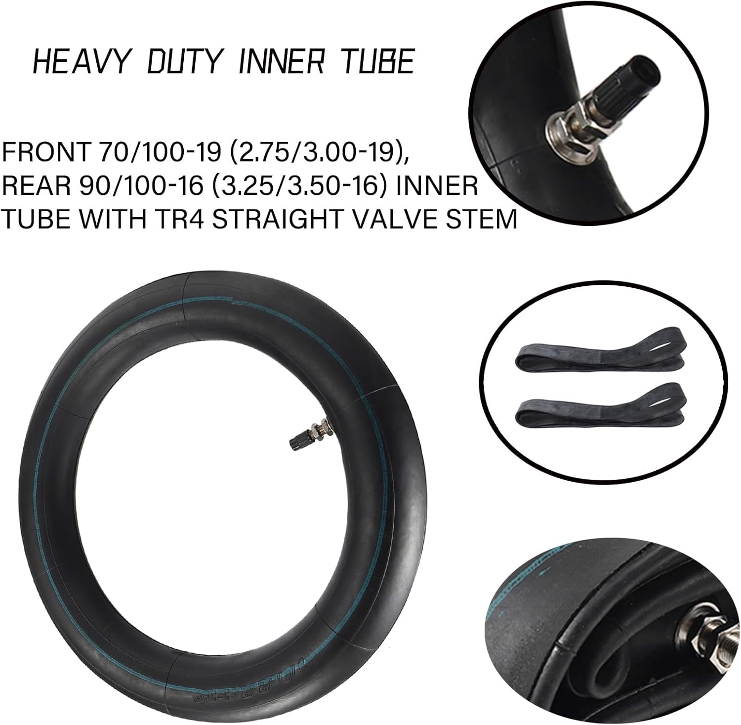 Front 70/100-19 (2.75/3.00-19),Rear 90/100-16 (3.25/3.50-16) Inner Tube with TR4 Straight Valve stem for E-Bike Electric Dirt Bike Heavy Duty Inner Tube
