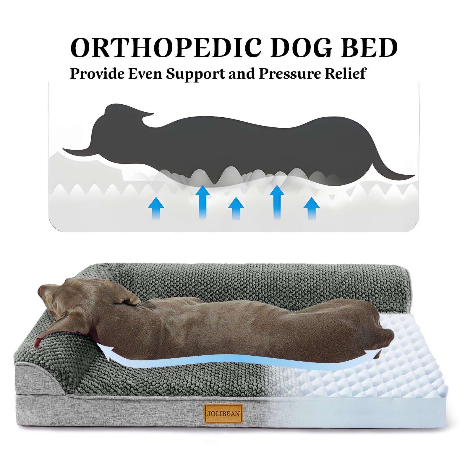 Cama Perro Jacquard Grande Ortopédica, Colchoneta Perro con Espuma De Caja De Huevos de L, Sofá Perro con Impermeable Lavable Desenfundable, 106x28cm, Gris