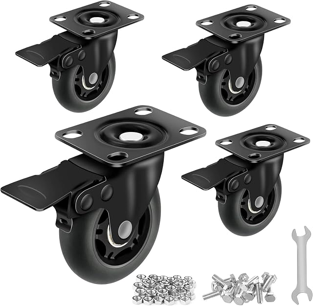 3" Ensemble de roulettes 4 ,4 Caster silencieux lourd, Max Charger 2000LBS. Convient pour faire Soft Wheels pour le panier ,Caster Wheel Glide Calmement et protéger le plancher, roulettes 4 Lourds