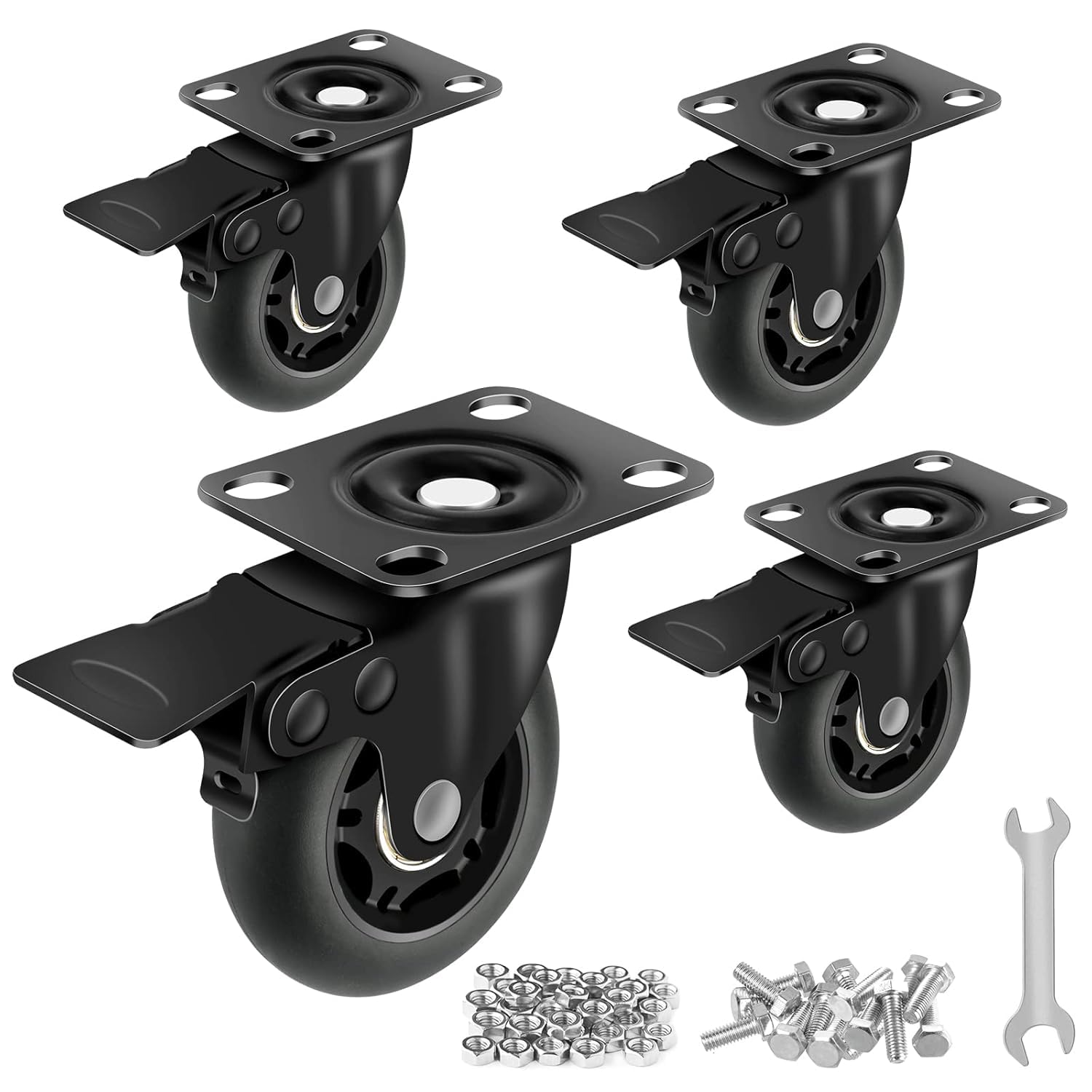 3" Casters Set of 4 ，4 Heavy Duty Quiet Casters, Max Load 2000LBS. Suitable to do Soft Wheels for cart ，Caster Wheels Glide Quietly and Protect The Floor, casters Set of 4 Heavy Duty