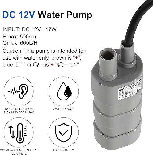 Miniatura 4 de Paquete de 2 motores sumergibles de bomba de agua de CC de cabeza alta para estanque, acuario, fuente de pecera 10LMin 600LH DC12V 1.2A con tubo de