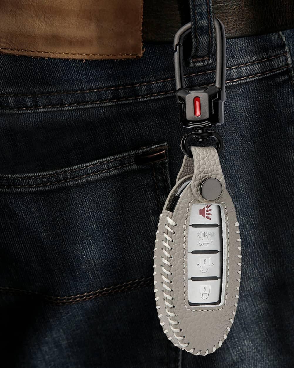 for Nissan Key Fob Cover with Keychain Leather Car Smart Key Case Protector Holder for Nissan Rogue Titan Pathfinder Altima Kicks Murano Frontier Armada Maxima Infiniti (Gray) - Image 7